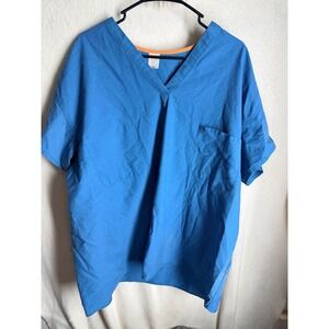 Standard Textile Blue V-Neck‎ Scrub Top XXL Short Sleeve Medical Uniform Pocket